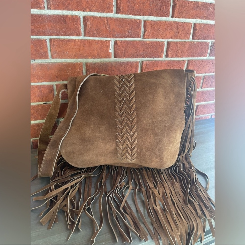 Anthropologie RAJ raj Suede Fringe Crossbody Cross Body Boho Messenger Bag - Picture 4 of 16
